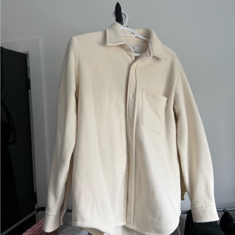 TBA Cream Boyfriend Button-Up Fleece Shirt Jacket